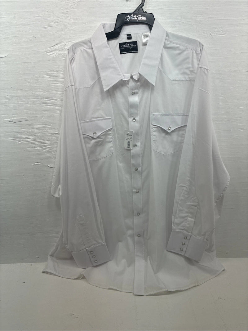 New Men’s White Horse White Long Sleeve Pearl Snap 4XL E-95