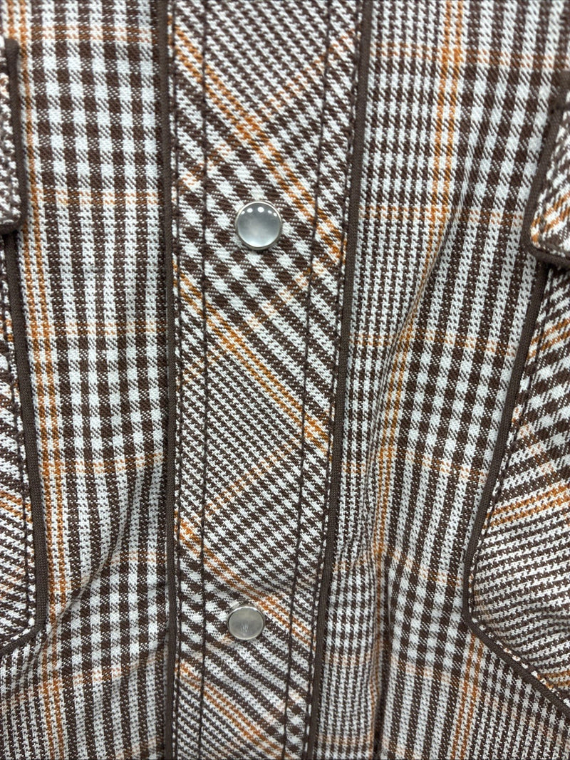 New Men’s Champion Western Brown Plaid Long Sleeve Pearl Snap 16 Large M-86
