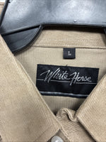New Men’s White Horse Brown Western Long Sleeve Pearl Snap Large V-21