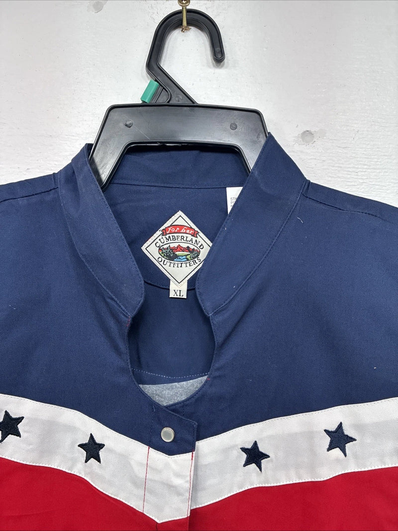 New Women’s Cumberland Red White Blue Short Sleeve Pearl Snap XL II-23