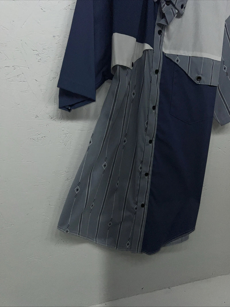 New Men’s Cowboy threads Blue And White Short Sleeve Button Up Small A-194