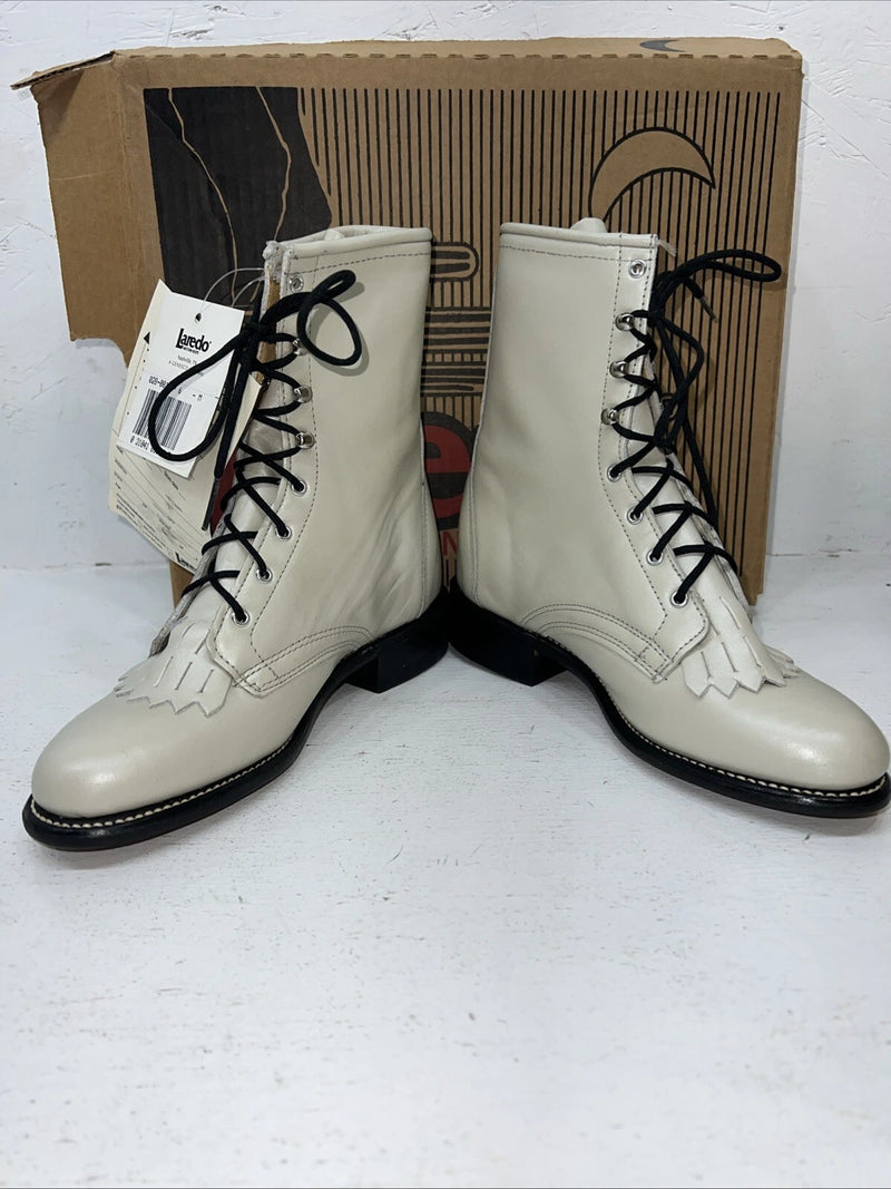 New Women’s Cream Lace Up Laredo Cowboy Boots. 121 6 M. 19-17