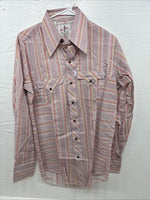 New Men’s Tem Tex Pink Multicolor Stripe Long Sleeve Pearl Snap 15.5 Medium M-98