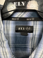New Men’s ELY 1878 Blue Flannel Long Sleeve Pearl Snap 2XL H-56