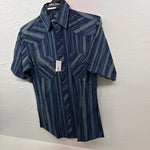 New Men’s White Horse Blue short sleeve pearl snap small B-73 