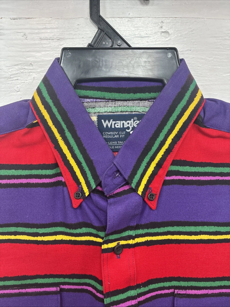 New Men’s Wrangler Multicolor Stripe Long Sleeve Pearl Snap 15.5 Medium DD-3