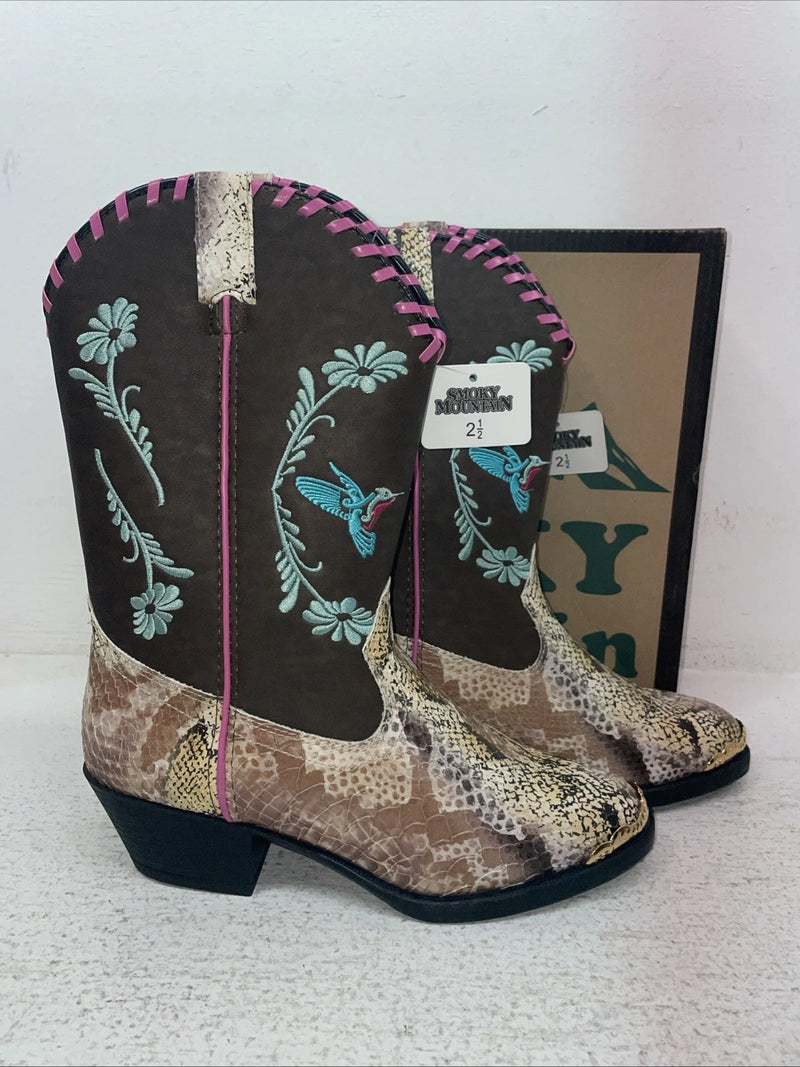 New Kids Brown Snake Skin Smoky Mountain Cowboy Boots. 1087 C 2.5 2 1/2. 23-146