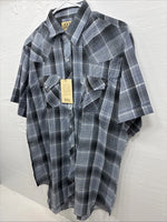 New Men’s ELY Cattleman Gray Blue Plaid Long Sleeve Pearl Snap Large Q-54