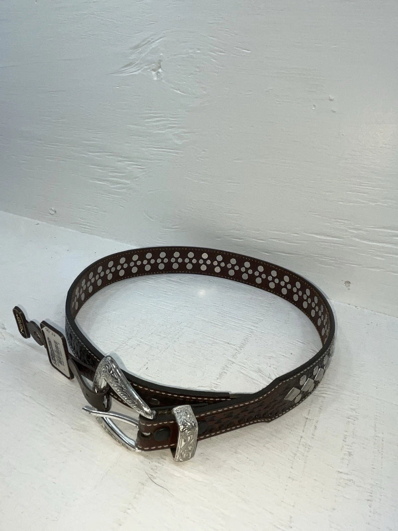 New Brown Genuine Leather Nocona Silver Bling 32” Belt #2434002 JJ-144