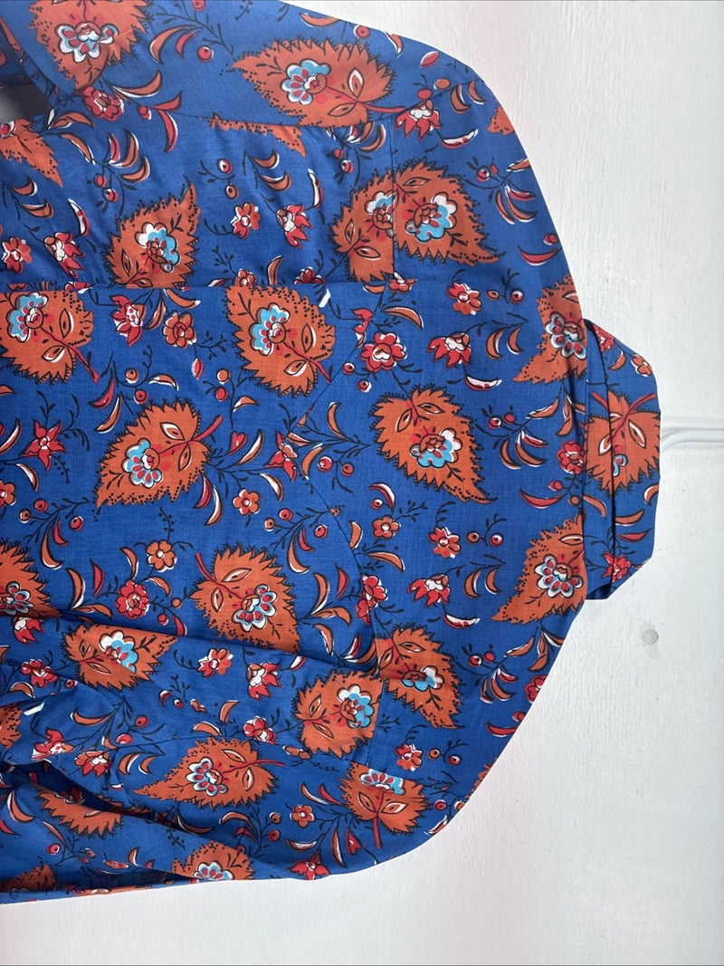 New Women’s Tem Tex Blue Orange Long Sleeve Pearl Snap Size 34 DD-151