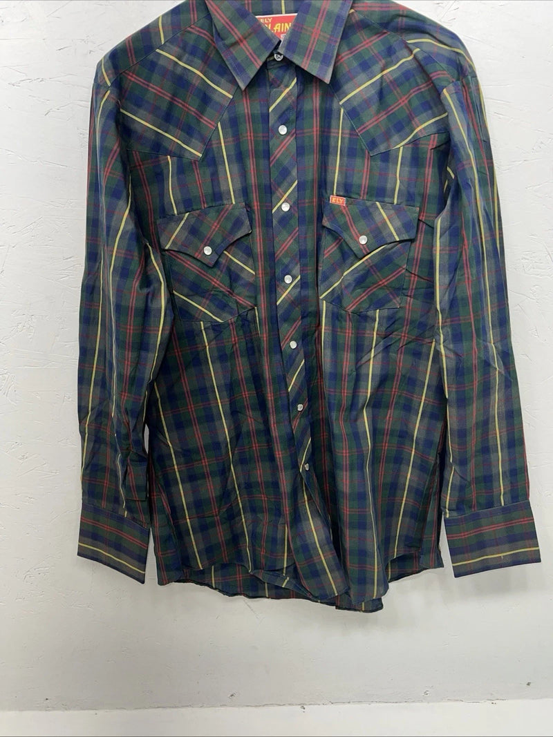 New Men’s Green Plaid ELY Plains Long Sleeve Pearl Snap Shirt. 16.5x34 L S-3