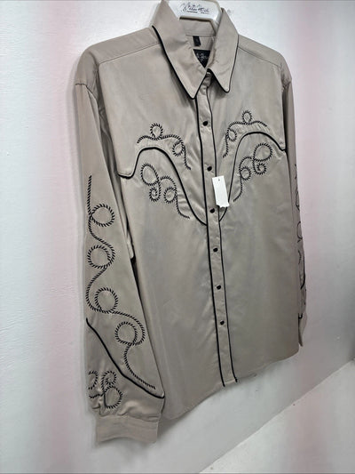 New Women’s White Horse Tan Design Long Sleeve Pearl Snap Large LL-29