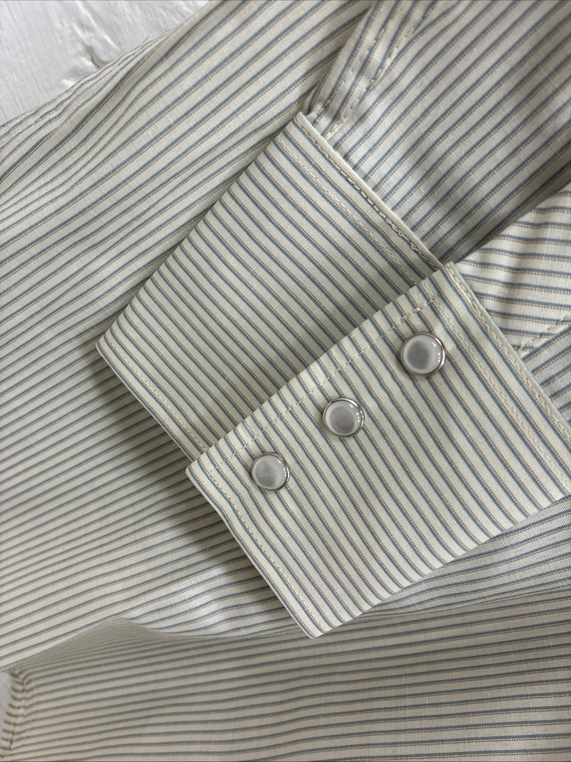 New Men’s White Horse Yellow stripe Long Sleeve Pearl Snap Medium K-47