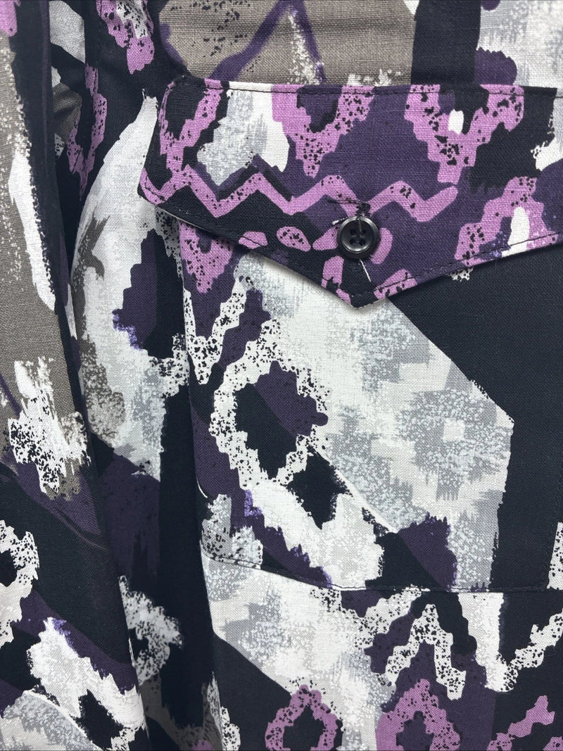 New Men’s Wrangler Black Purple Designed Long Sleeve Button Up Medium V-86