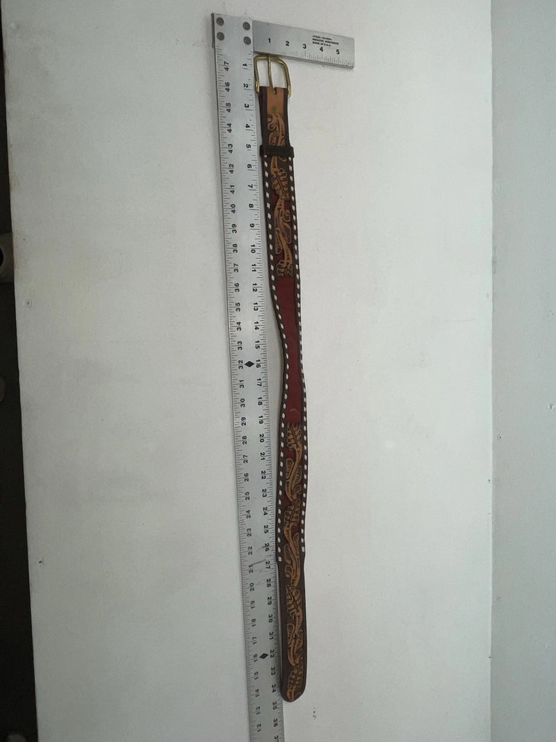 New Red Genuine Leather Longhorn Weaved And Tooled 30” Belt #82828 Z-49