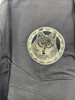New Men’s White Horse Black Wolf Embroidered Long Sleeve Pearl Snap XL T-1