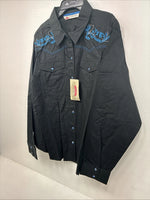 New Women’s Cumberland Black Blue Design Long Sleeve Pearl Snap 2XL GG-35