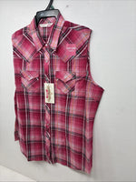 New Women’s Cumberland Pink plaid Short Sleeve Pearl Snap XL GG-26