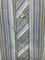 New Teens White Horse Blue Stripe Long Sleeve Pearl Snap Medium V-103