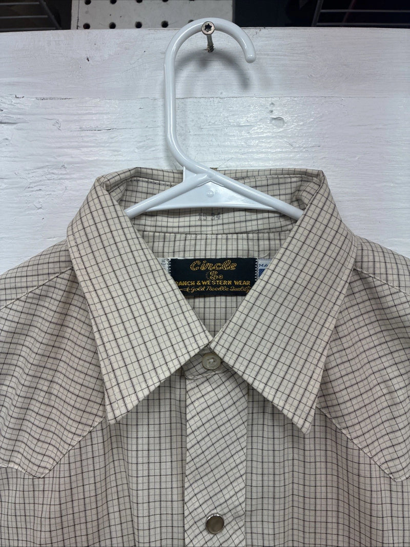 New Men’s Circle S Tan Plaid Long Sleeve Pearl Snap 15 X 34 Medium K-80