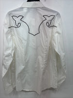 New Women’s White Horse Cream Designed Long Sleeve Pearl Snap XL DD-109