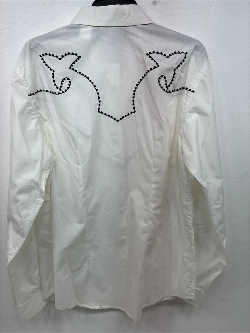 New Women’s White Horse Cream Designed Long Sleeve Pearl Snap XL DD-109
