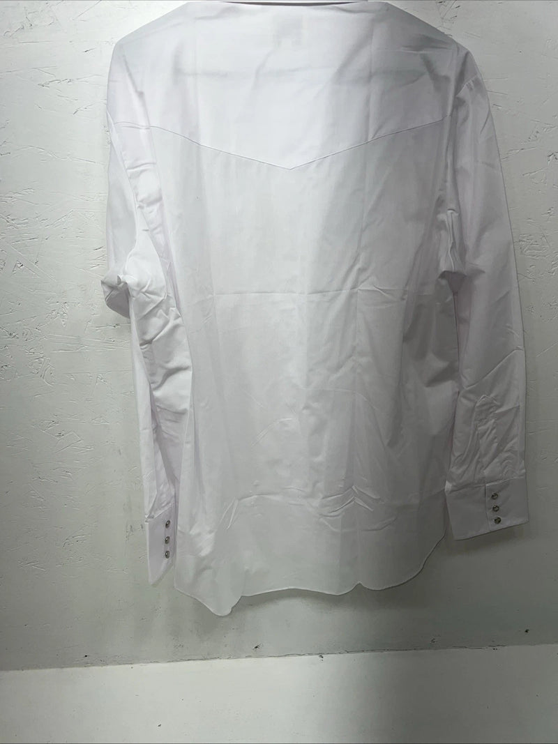 New Men’s White ELY Cattleman Long Sleeve Pearl Snap Shirt. 17x35 XL S-2