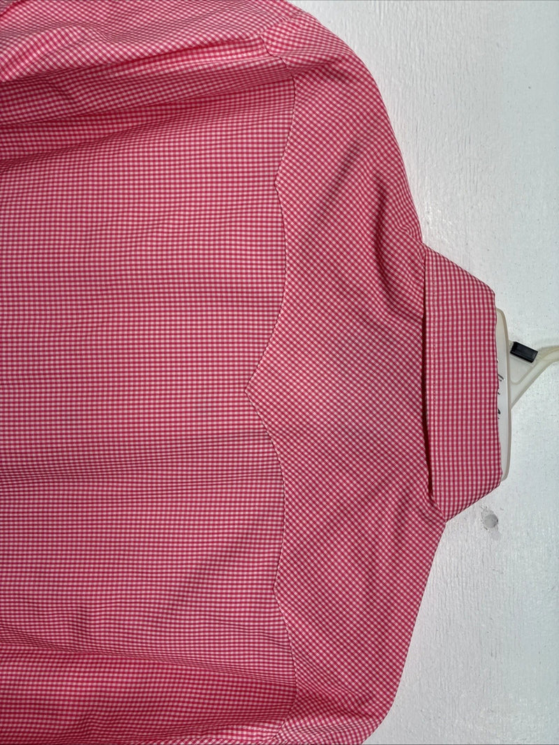 New Women’s White Horse Pink Checker Short Sleeve Pearl Snap Large KK-122