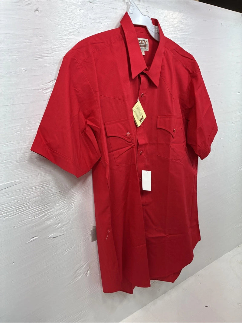 New Men’s ELY Cattleman Red Short Sleeve Pearl Snap 16.5 Large CC-2