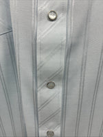 New Men’s White Horse Baby Blue Stripe Long Sleeve Pearl Snap 2XL H-49