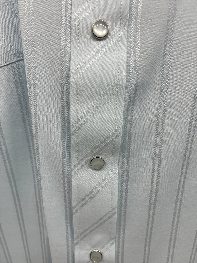 New Men’s White Horse Baby Blue Stripe Long Sleeve Pearl Snap 2XL H-49