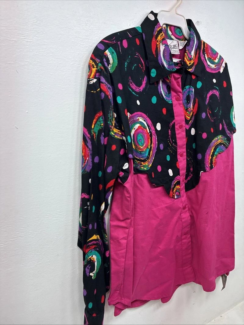 New Women’s Mine & Bills Pink Deigned Long Sleeve Button up Medium TT-119