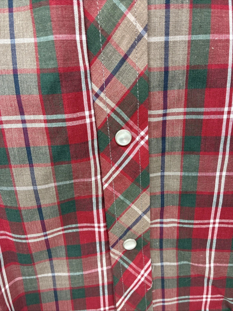 New Men’s ELY Plains Red Plaid Long Sleeve Pearl Snap 14.5 X 33 Small AA-94