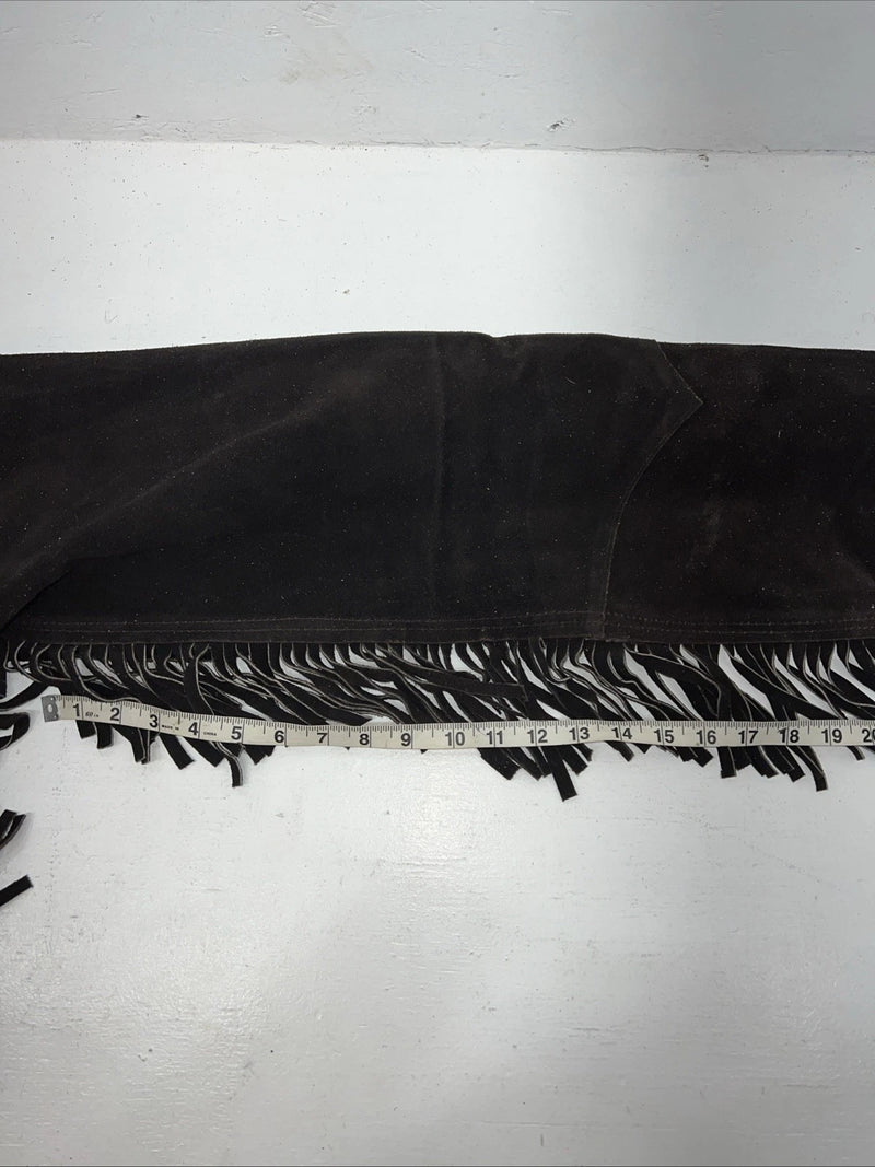 NOS Black Royal King Show Chaps With Fringe Adjustable Waist 45” I-76
