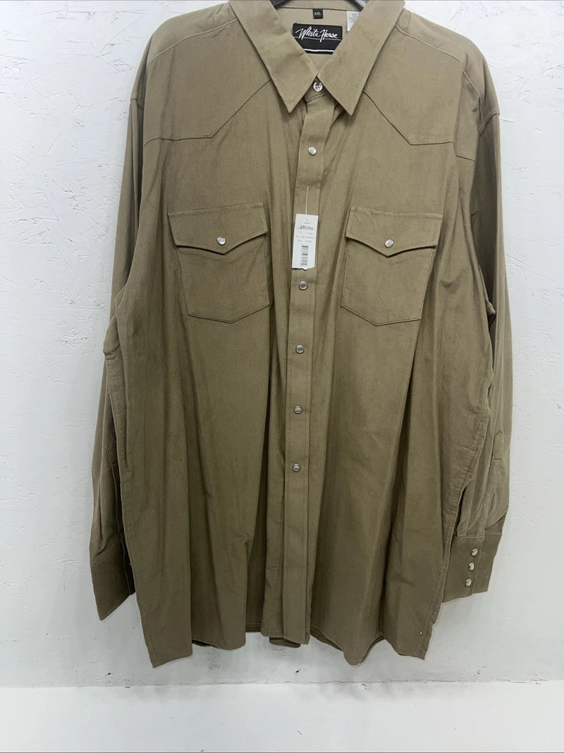 New Mens Tan Velvet White House Pearl Snap Long Sleeve Shirt. XXL G-65