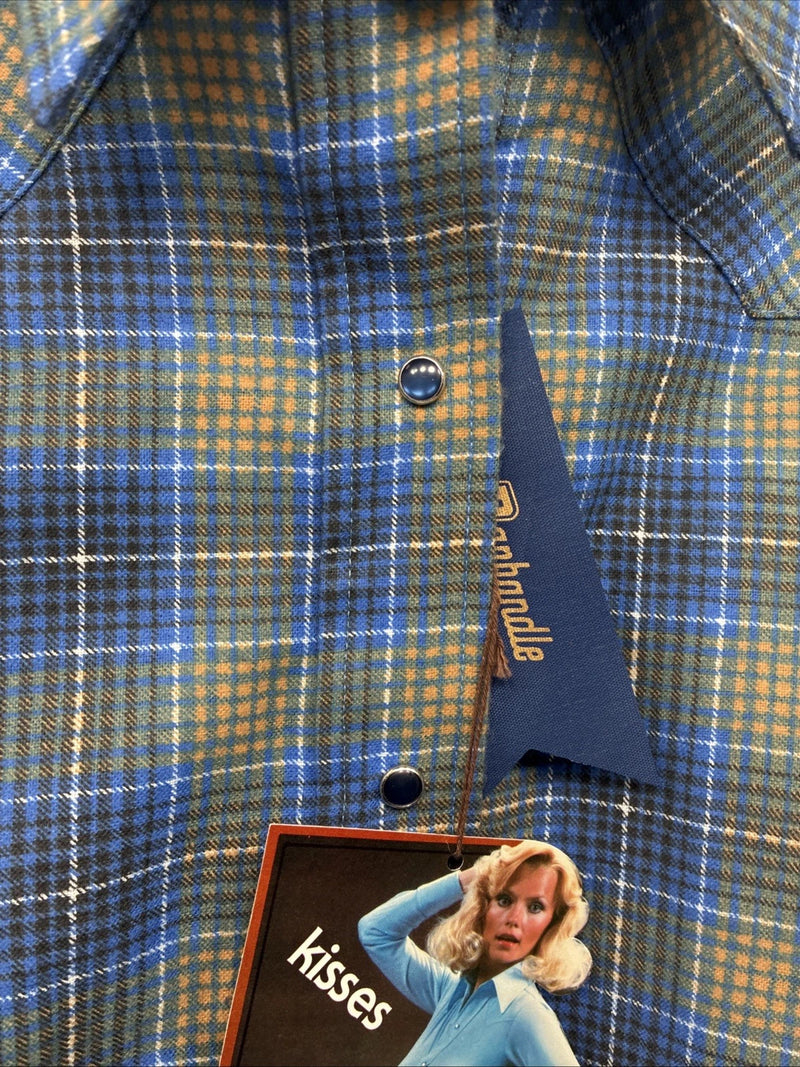 New Women’s Panhandle Slim Blue Plaid Long Sleeve Pearl Snap Size 30 KK-91