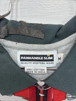 New Men’s Panhandle Slim Gray Red Western Design Short Sleeve Polo Medium K-73