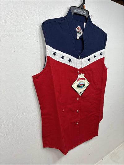 New Women’s Cumberland Red Blue Short Sleeve Pearl Snap Medium MM-111