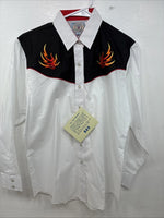 New Women’s Country Charmer flame Design Long Sleeve Pearl Snap Medium YY-74