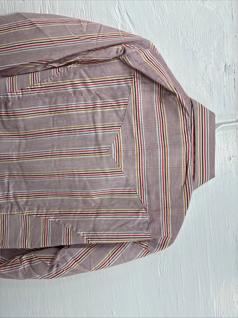 New Men’s Tem Tex Pink Multicolor Stripe Long Sleeve Pearl Snap 15.5 Medium M-98