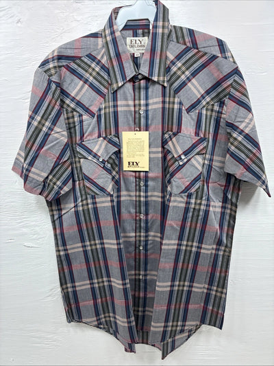 New Men’s ELY Cattleman Multicolor Plaid Short Sleeve Pearl Snap 16.5 Large Q-30