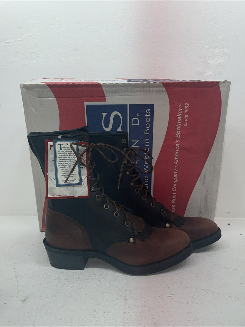 New Men’s Brown Lace Up Texas Brand Cowboy Boots. 4691 9.5 9 1/2 M. 6-108