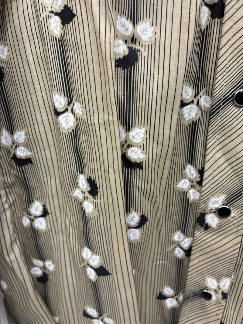 New Men’s ELY Plains Tan Black Floral Long Sleeve Pearl Snap 15.5 Large LL-91