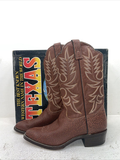 New Mens Brown Texas Brand Cowboy Boots. 7404 10 D. 7-17