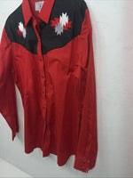 New Women’s Country Charmers Red Black Long Sleeve Button Up Shirt Large 3B-78
