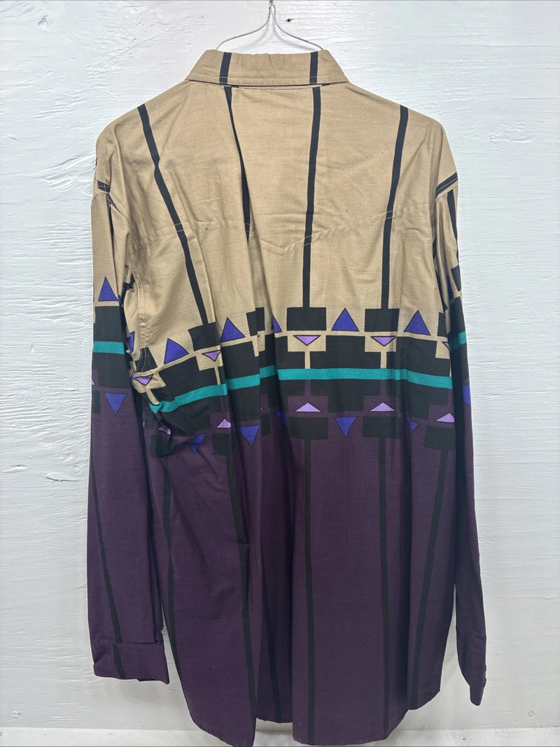New Men’s GunSmoke Purple Tan Design Long Sleeve Button Up Large X-5