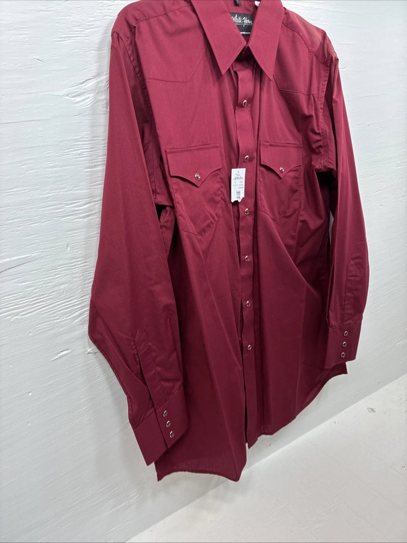 New Men’s White Horse Burgundy Simple Long Sleeve Pearl Snap Large K-67