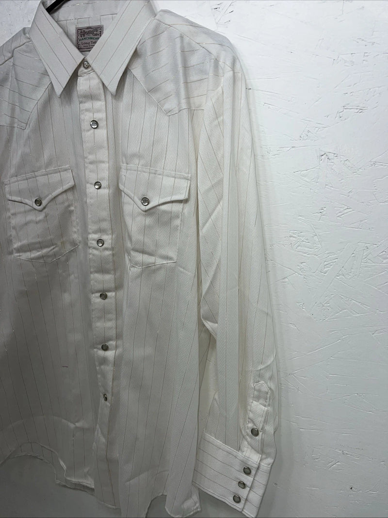 New Men’s HbarC Ranchwear White Gold Long Sleeve Pearl Snap Shirt 17x34 XL P-80