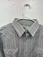 New men’s Mesquite Gray Stripe Long Sleeve Pearl Snap 16 Large F-70