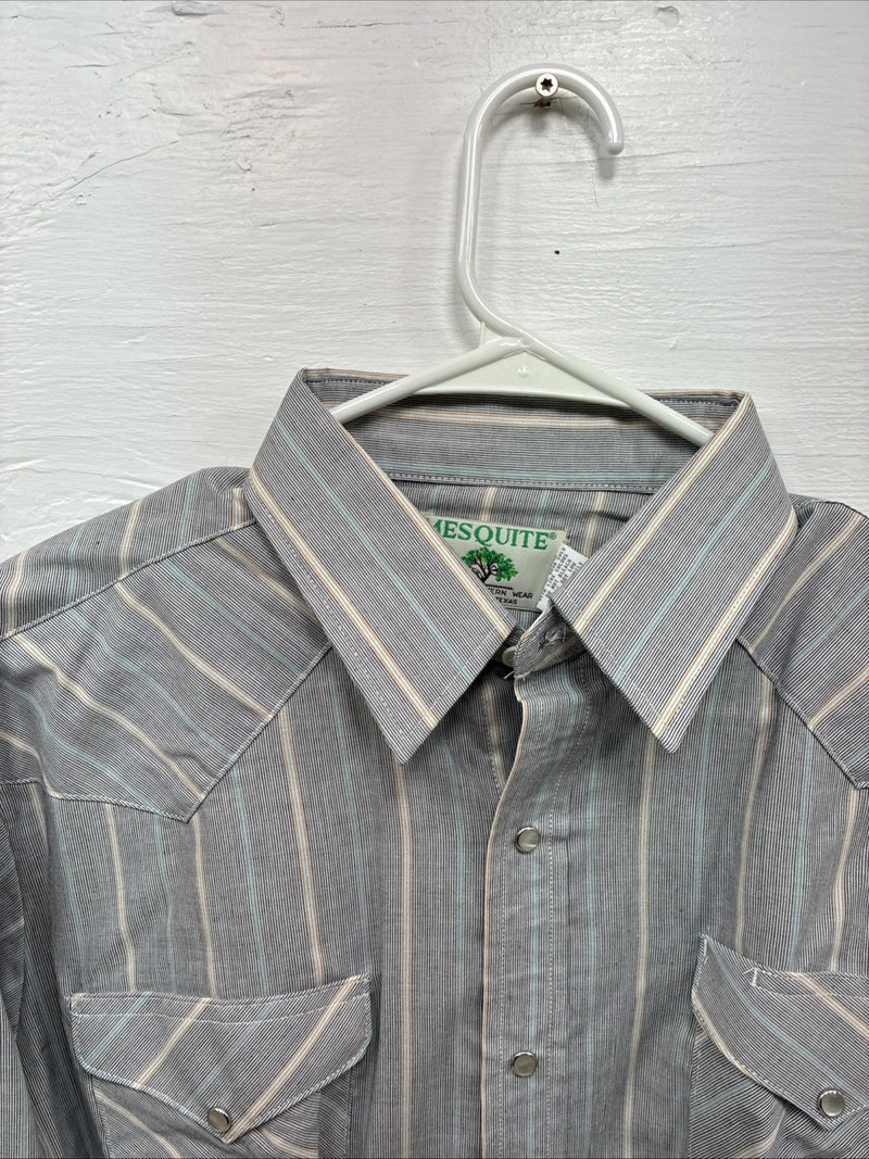 New men’s Mesquite Gray Stripe Long Sleeve Pearl Snap 16 Large F-70